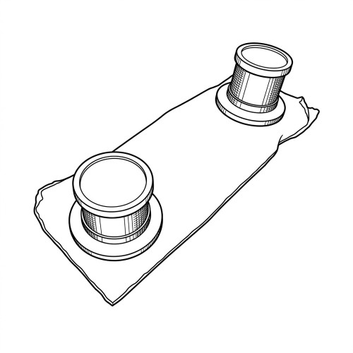 Line art illustration: Two cylindrical vacuum fittings mounted on a flat rectangular hose