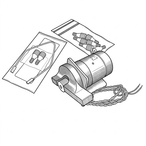 Line drawing of the injector with its loop bag and bag of nuts
