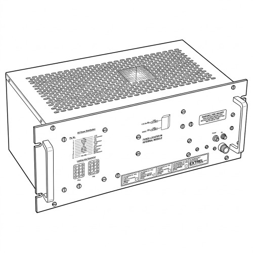 Line art illustration: Extrel Model U-1272 DC Power Supply, a rack unit with front handles, inputs, and labels