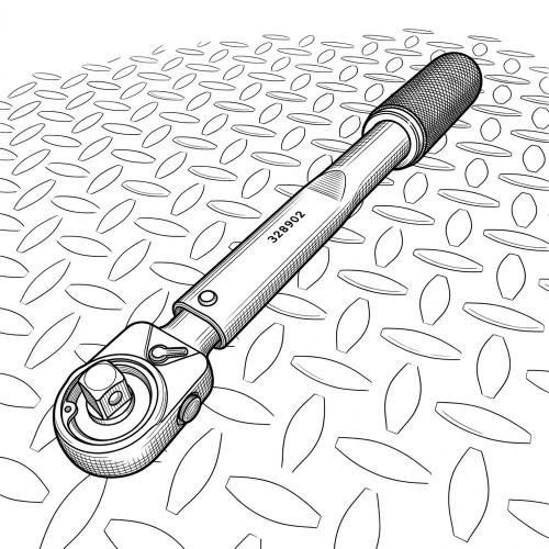 Line drawing of a ratcheting torque wrench with a knurled grip