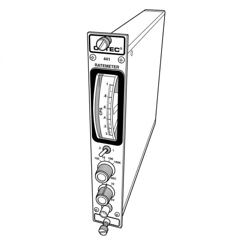Line art illustration: Ortec 441 Ratemeter module with vertical CPS display, toggle switch, and three control knobs