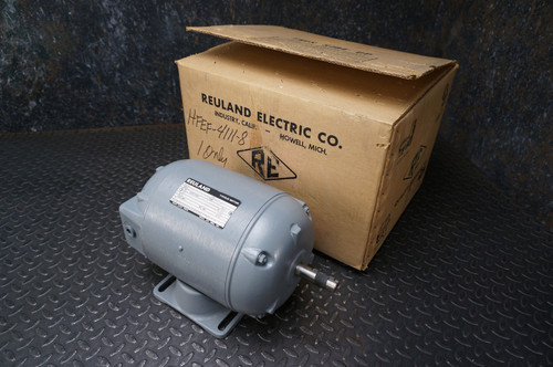 Reuland 6610 torque motor rated for 208VAC, 3-phase, 60 Hz, with a locked torque of 1 foot-pound and a 3/4-inch shaft from Obtainium Science and Surplus, shown next to its original cardboard shipping box from Reuland Electric Co. Reuland 6610 torque motor rated for 208VAC, 3-phase, 60 Hz, with a locked torque of 1 foot-pound and a 3/4-inch shaft from Obtainium Science and Surplus, shown next to its original cardboard shipping box from Reuland Electric Co.