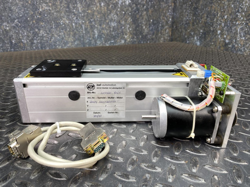 ISEL Automation 235420 4069 linear actuator with attached motor, sliding carriage, and connection cables.