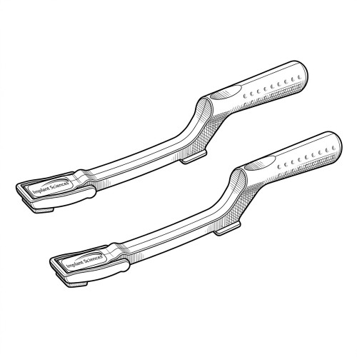 Line art illustration: Two 'Implant Sciences' swab hand wands featuring curved bodies, perforated grips, and flat tips