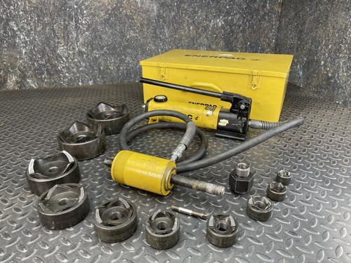 Enerpac 10 Piece Knockout Punch Set w/ P-142 Hydraulic Hand Pump