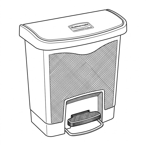 Line art illustration: Rubbermaid Slim Jim front step-on container with lid and foot pedal