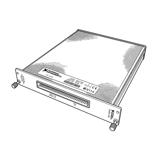 Line art illustration: National Instruments SCXI-1102C Voltage Input Module, featuring a front multi-pin connector and labels