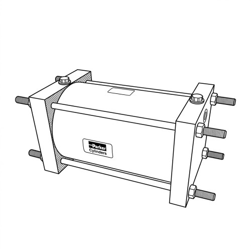 Line art illustration: Parker 2MA Series Air Cylinder, with rectangular end caps and four tie rods