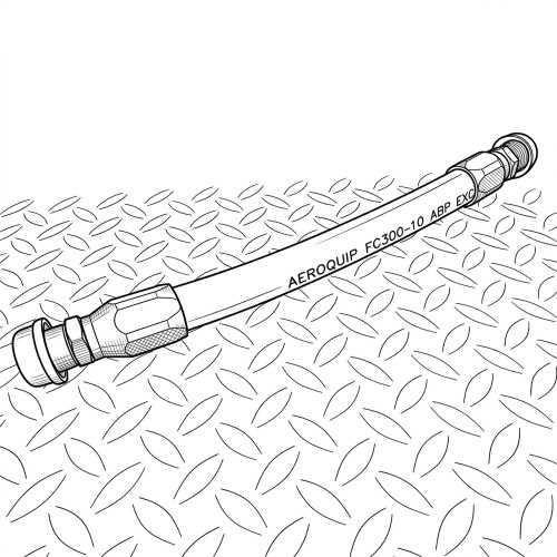 Line art illustration: Aeroquip FC300 hose with threaded hydraulic fittings attached at both ends