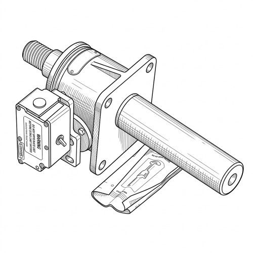 Line art illustration: Worm gear screw jack actuator with threaded input, output shaft, and attached limit switch