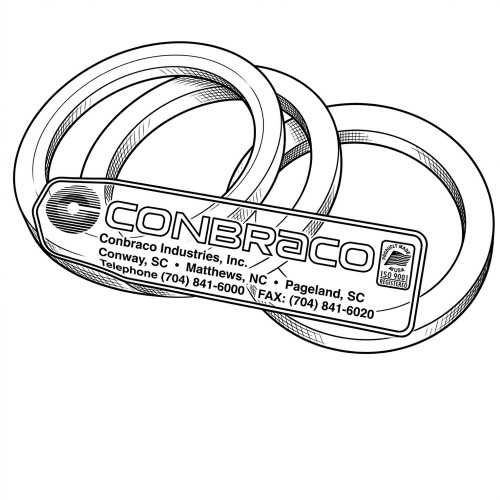 Line art illustration: Three graphite rings and a Conbraco product label for a ball valve service kit