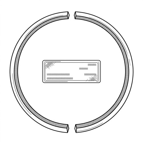 Line art illustration: Piston ring: segmented circular form with an internal rectangular feature
