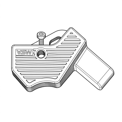 Line art illustration: MSA Nightfighter HUD display component with ribbed surface, logo, bolt, and attachment point