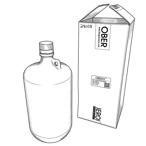 Line art illustration: A 4000ml narrow-mouth laboratory bottle with a handle and screw cap, next to its box