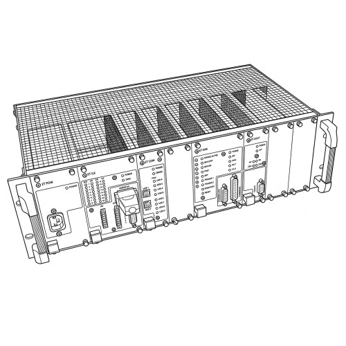 Line art illustration: BrainLab ExacTrac X-Ray Card Rack Assembly with front panel controls, indicators, USB, and data ports