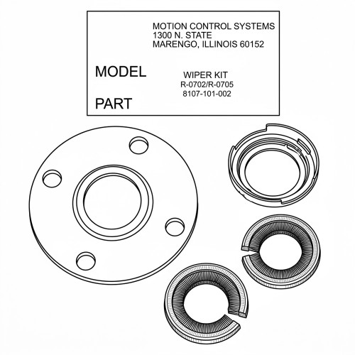 Line art illustration: Ball screw wiper kit: flange, retainer, and two split corrugated rings