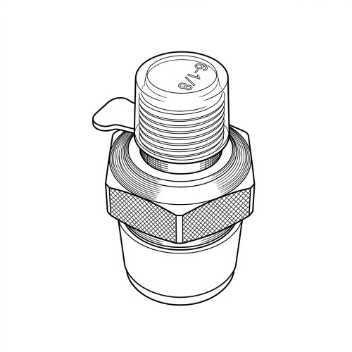 Line art illustration: Steel hex nipple fitting with threaded upper end, hexagonal body, and side lever