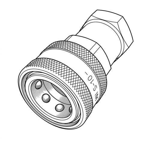 Line art illustration: Quick disconnect coupling featuring a hexagonal end, knurled sleeve, and three internal locking balls