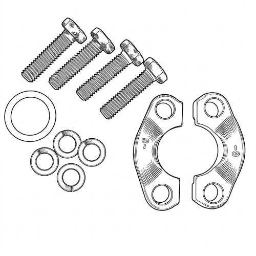 Line art illustration: split flange kit with four bolts, washers, O-ring and two halves marked -8