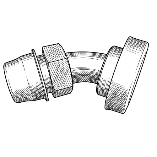 Line art illustration: Hydraulic 45-degree elbow adapter, with two visible flange connectors