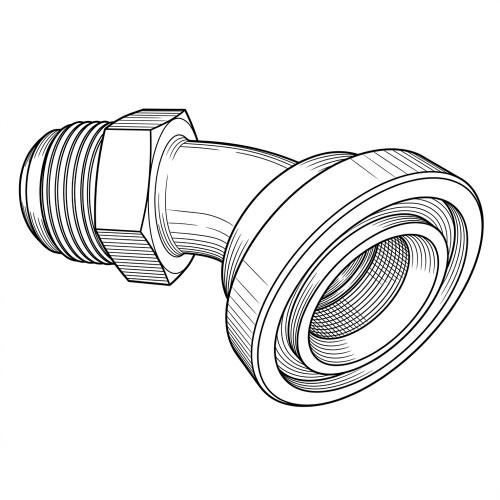 Line art illustration: Hydraulic split flange adapter: 45° elbow, threaded male end, and round flange connection