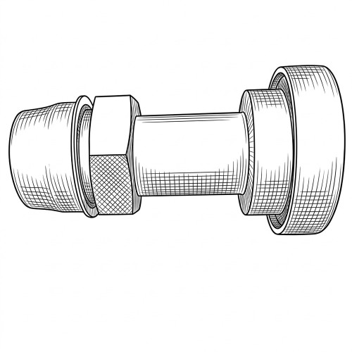 Line art illustration: Hydraulic split flange adapter with central hexagonal nut, tube end, and flange connection