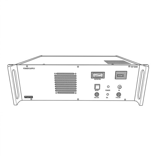 Line drawing of Pfeiffer TCP 5000 front panel showing controls and labels.