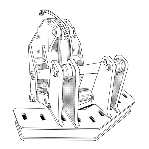 Line art illustration: John Deere motor grader front scarifier with hydraulic cylinder and hoses