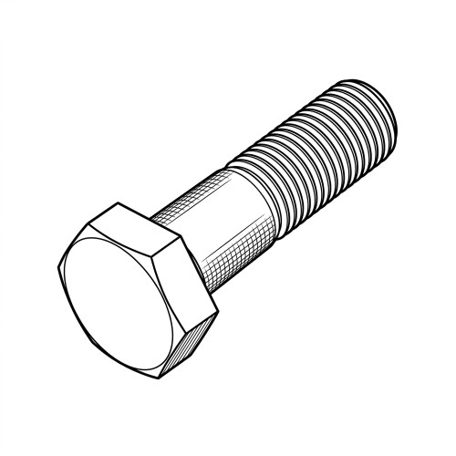 Line art illustration: Heavy hex bolt with a hex head, unthreaded shank, and threaded end