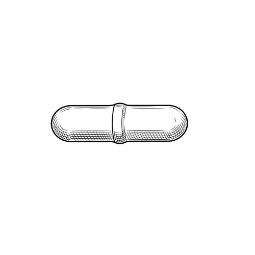 Line art illustration: Cylindrical magnetic stir bar with rounded ends and a distinct central pivot ring