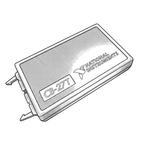 Line art illustration: National Instruments CB-27T isothermal terminal block with top grid texture and side clips