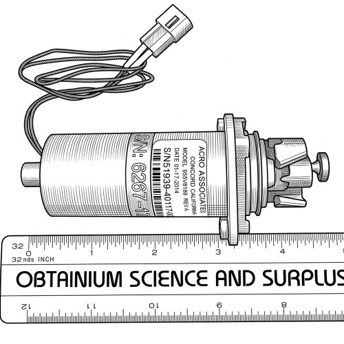 Line art illustration: Labeled Acro solenoid pinch valve with cylindrical body, electrical connector, and multi-part valve mechanism