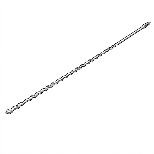 Line art illustration: Solid center auger bit with a twisted shaft and a pointed cutting tip