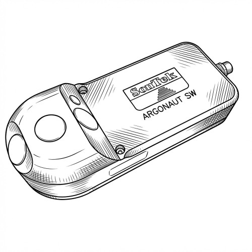Line art illustration: SonTek Argonaut SW sensor with transducer head and connector