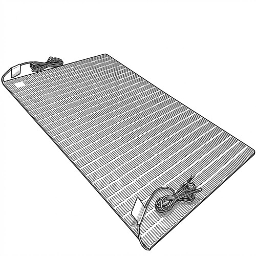 Line art illustration: Allen-Bradley MatGuard safety mat, 800x1300mm, with ribbed surface and two connecting cables