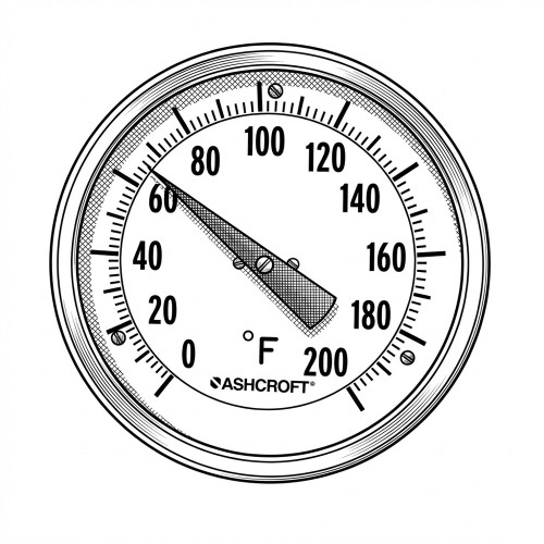 Line drawing of an Ashcroft dial reading 0 to 200 degrees F