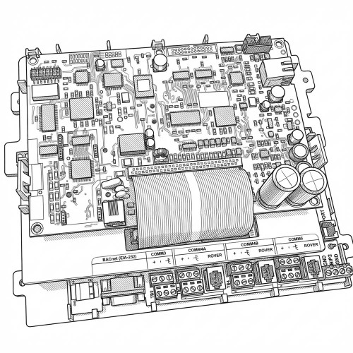 Line drawing of the bridge board with ribbon cable and labeled terminal strip