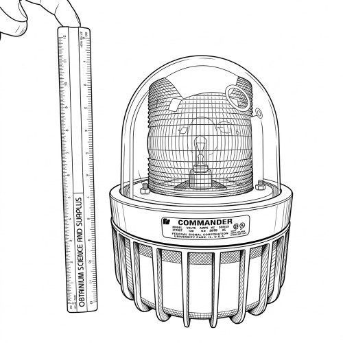 Line art illustration: A Commander hazard strobe light with a clear dome, visible bulb, and ribbed base
