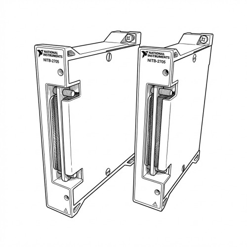 Line art illustration: Two National Instruments NITB-2705 PXI terminal blocks with front handles and screws