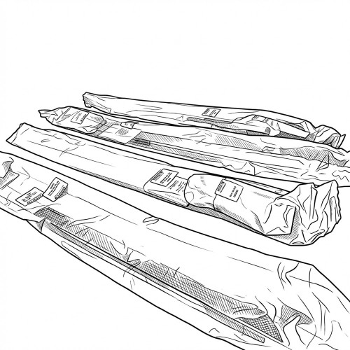 Line art illustration of 4-Pack of Larsen LM406C UHF Whip Antenna 406-420 MHz NOS