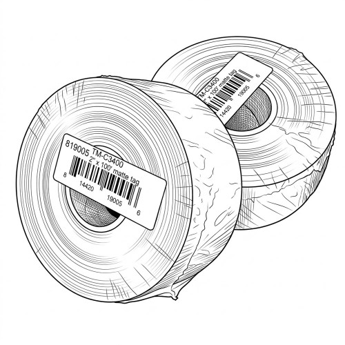 Line art illustration of 2-Pack 819005 Matte Tag Roll 2" x 100' Non-Adhesive Epson TM-C3500 DuraFast
