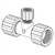 Line art illustration: Tee reducer fitting with two large and one small ribbed threaded connections