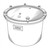 Line art illustration: Soil measurement flow cell chamber with clear lid, secured by clamps, and two top ports