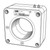 Line art illustration: ABB current transformer: square body, central sensing bore, visible product label, and terminals