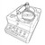 Line art illustration: ProTec chucking station with racket handler, displays and buttons