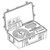 Line art illustration: Open accessory kit with manual, CD, coiled cable, and various tools inside a protective case
