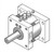 Line art illustration: Parker Tork-Mor pneumatic rotary actuator with cylindrical body, splined shaft, and top ports