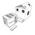 Line art illustration: ADC HRE-204 enclosure, vented, with multiple ports, next to open shipping box and manual