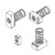 Line art illustration: Multiple power-strut channel nuts with springs, in assorted configurations