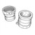 Line art illustration: Two Kamlok male adaptors: one with internal threads, the other featuring an internal textured map-like surface